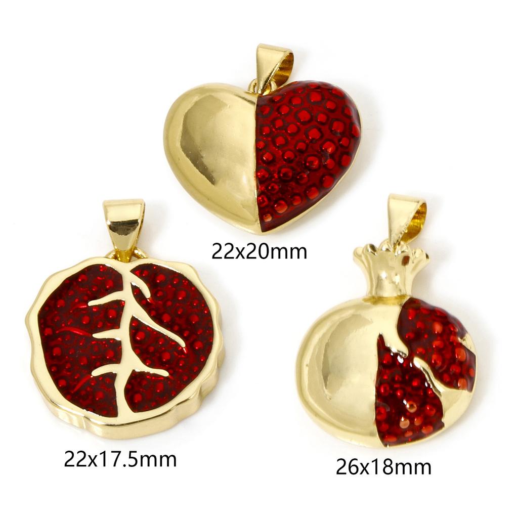 1 Stück Granatapfel Messing Anhänger 18k Vergoldet Roter Emaille Herz Frucht Anhänger Für DIY Schmuckherstellung Halsketten Zubehör