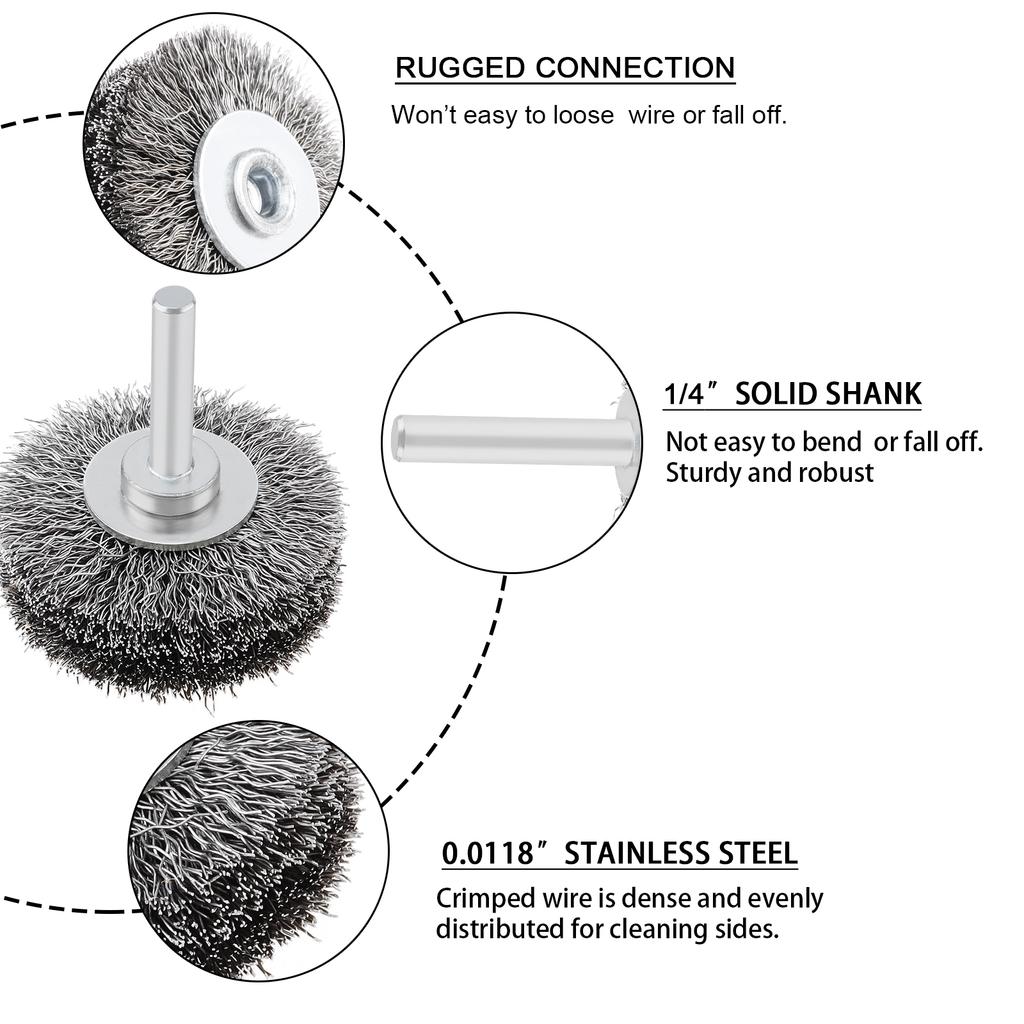 2Inch 3Inch Carbon Steel Wire Wheel Brush with 1/4 Inch Shank for Drill Attachment / Power Operated Grinders / Removal Paint / Rust / Corrosion