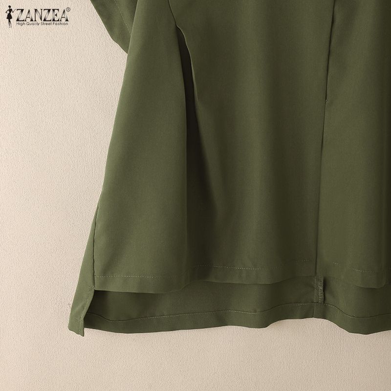 ZANZEA Damen Umlegekragen Locker Lässig Kurzarm Bluse