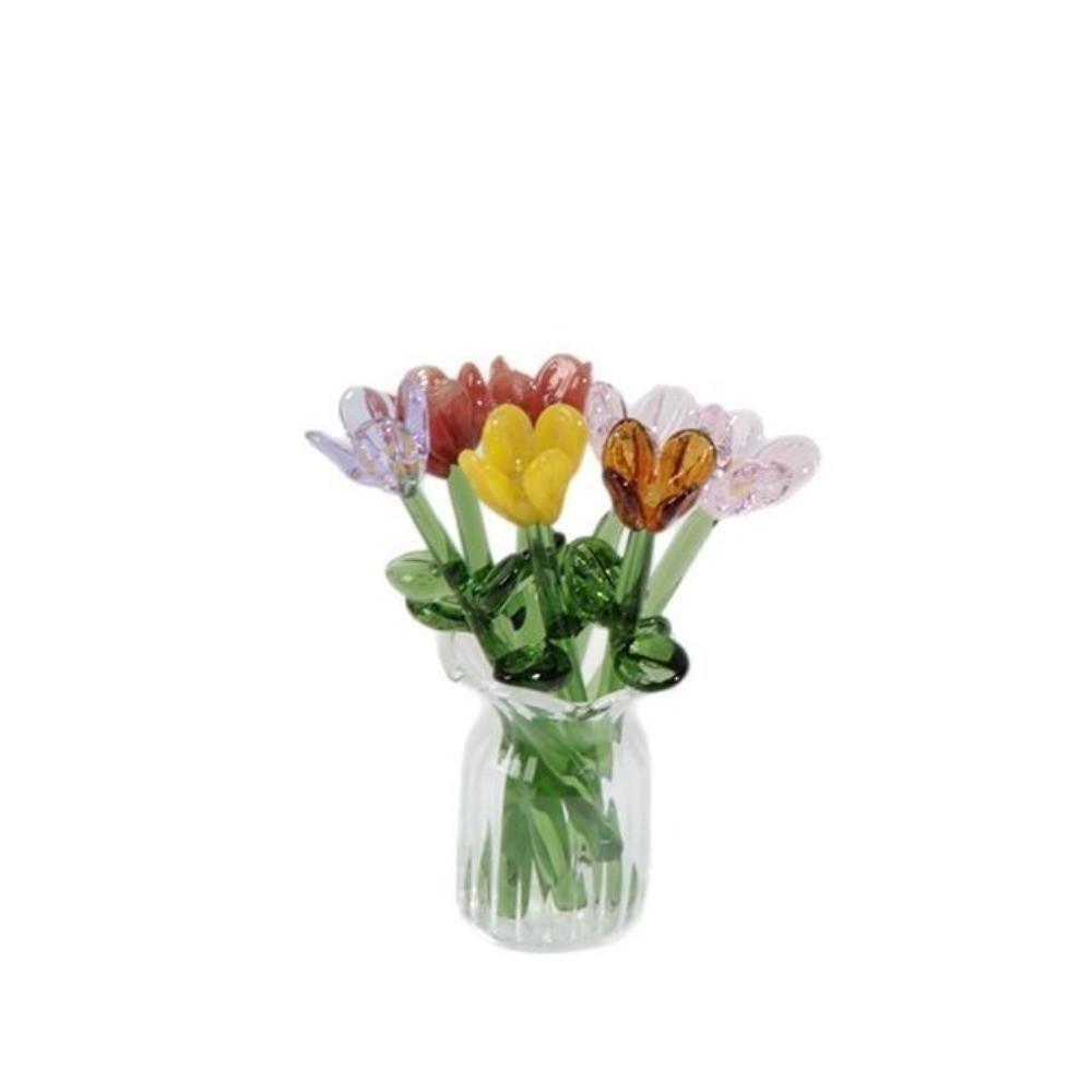 Simulerad Blomma Glasblomma Dekoration Färgglad Glasblomma Bukett för Hemrumsinredning