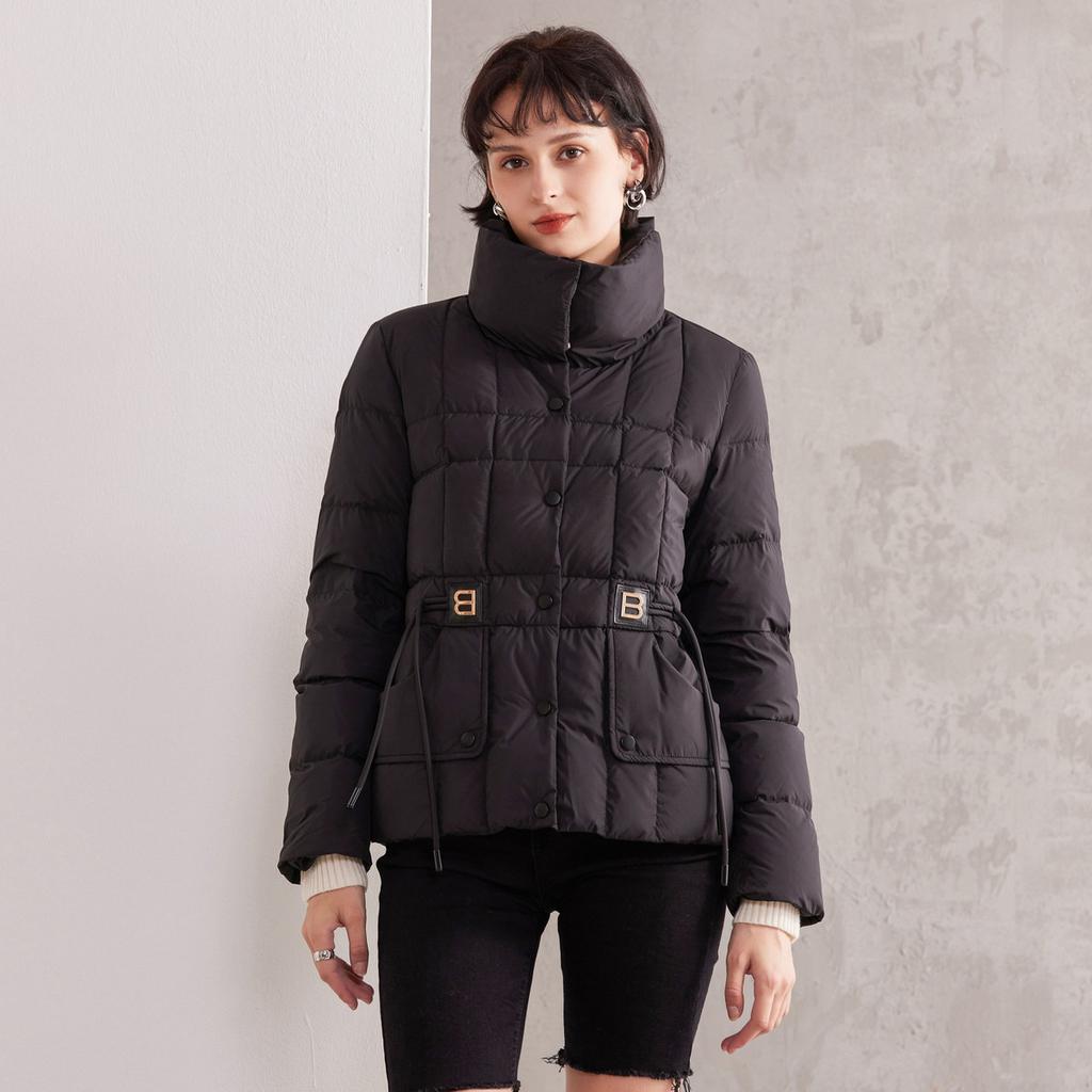 Winter Style 90 Duck Down Short Stand Up Collar Down Jacket with Drawstring Design for Women