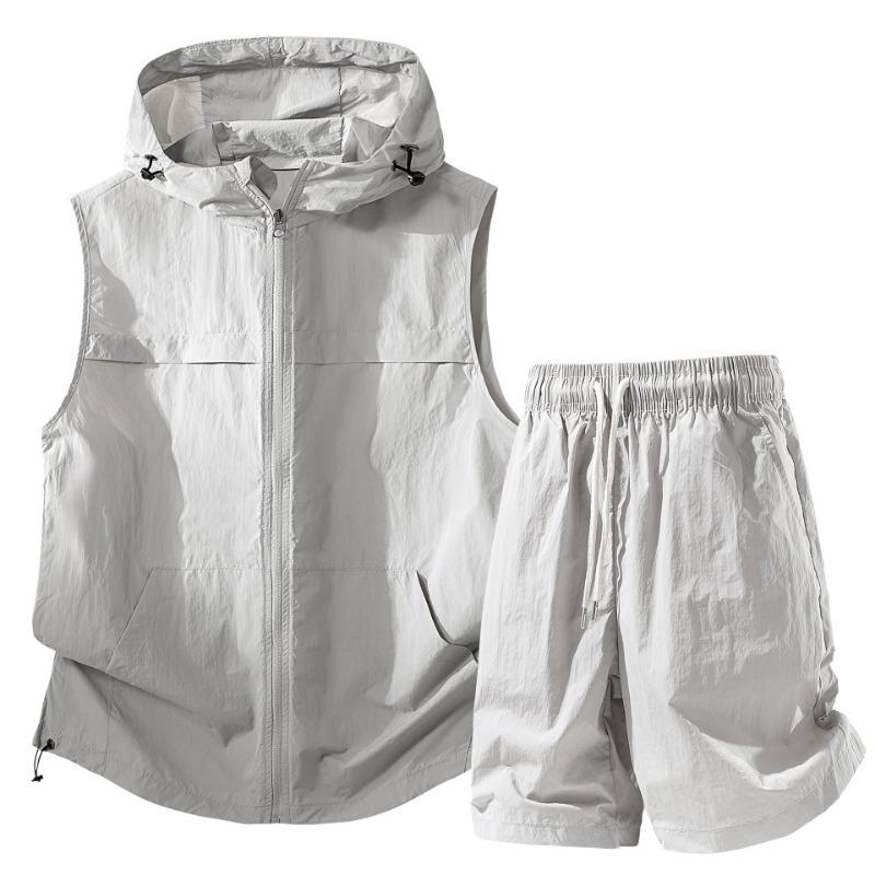 Summer Men's Sets Fashion Casual Quick Drying Breathable Vest Shorts Suits Male Sleeveless Jacket Shorts