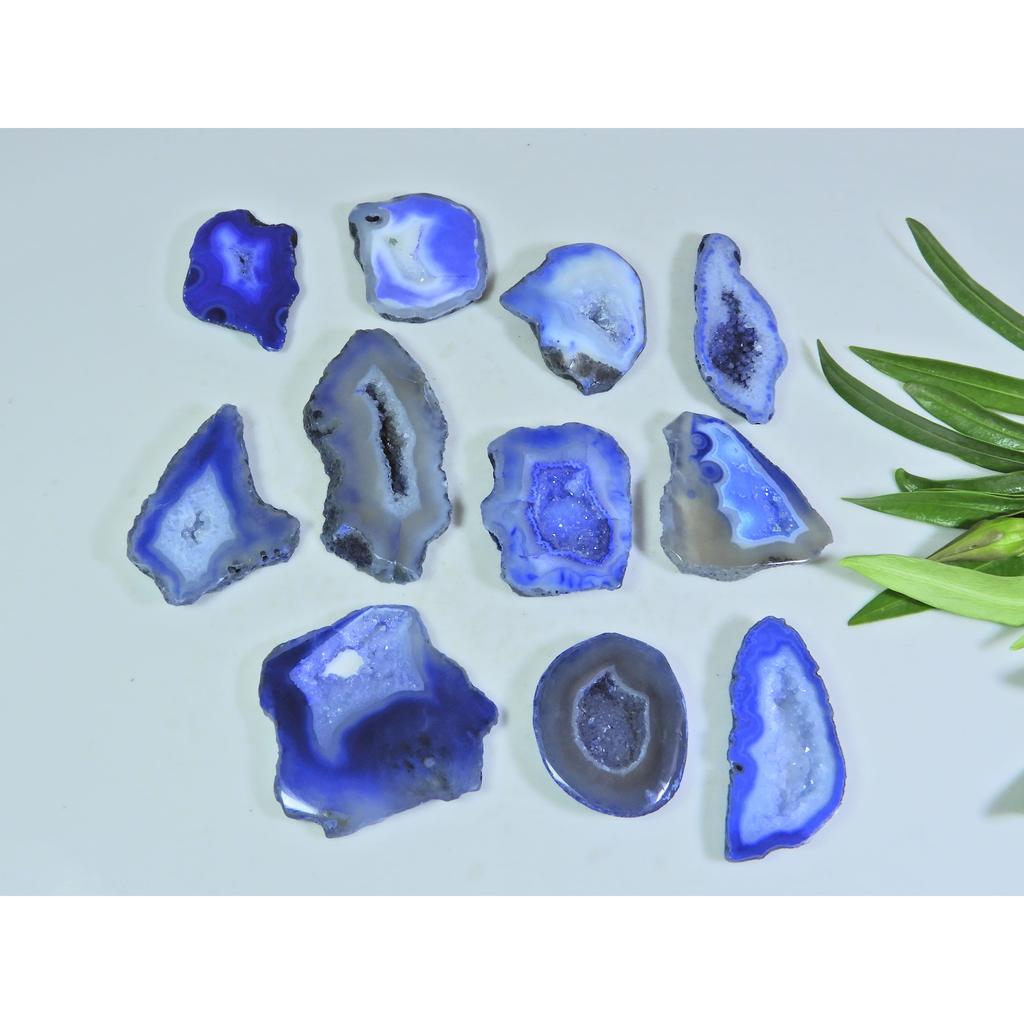 302Cts. Dyed Slice Druzy Agate Fancy Cabochon Loose Gemstone 11Pcs Lot A-39