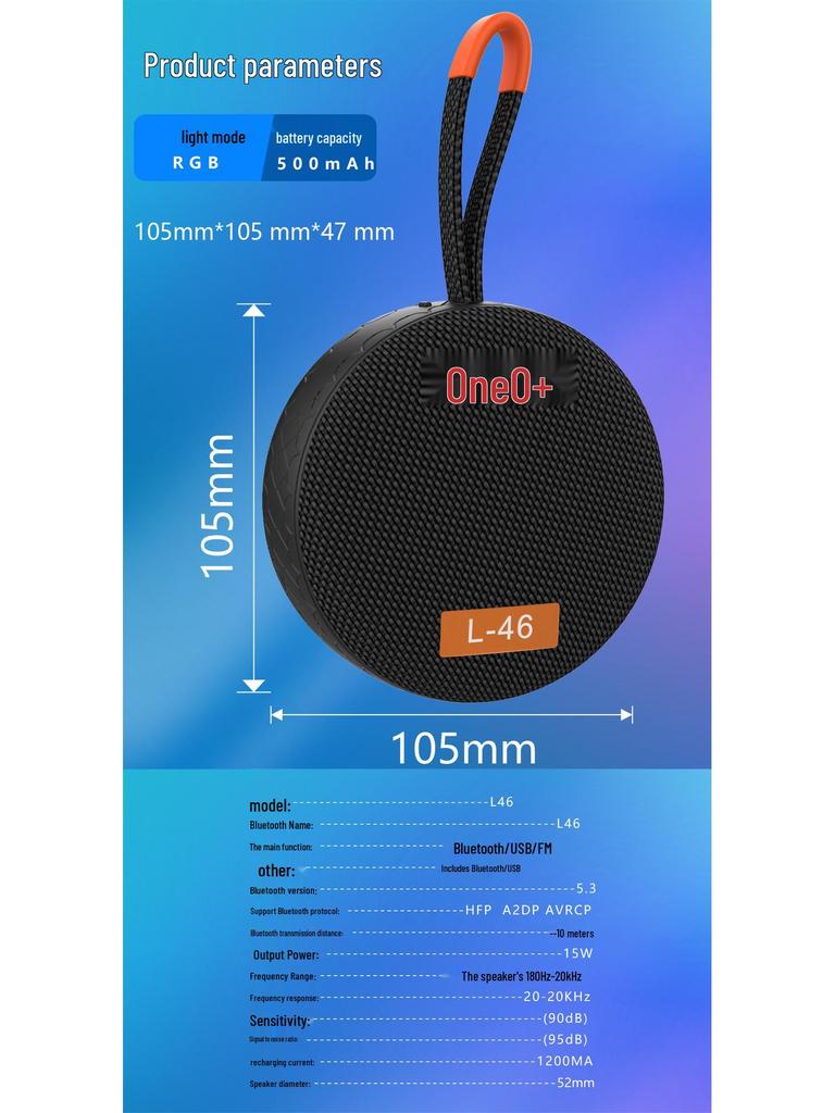 L-46 Portable Waterproof Bluetooth Speaker with Fabric Design, Mini Size, HIFI Sound, Sports-Ready, and Atmosphere Light