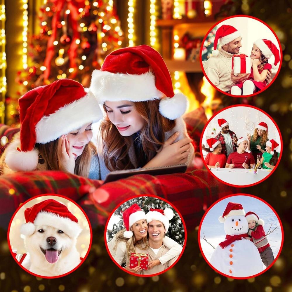 Červená nadýchaná vánoční čepice pro dospělé a děti, čepice Santa Clause, měkká plyšová čepice, vánoční dekorace, dárek na novoroční oslavu