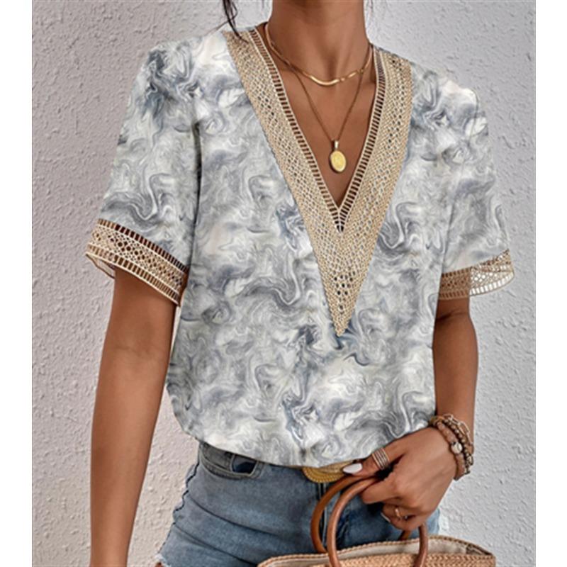 

2Wish Women s Collar Lace Loose Top Commuter Short Sleeve Shirt Women s Style XXXL