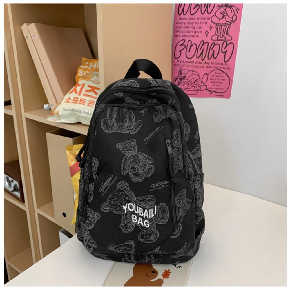 Bear printed schoolbag junior high school girls high school students high value niche design lightweight backpack female students