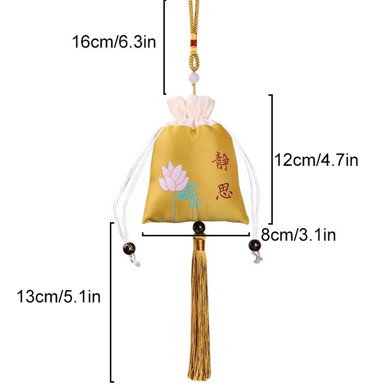 1PC Woven Embroidered Silk Style Sachet Bag Stitching Tassel Drawstring Bag Reusable Lotus Plum Flower 8x12CM