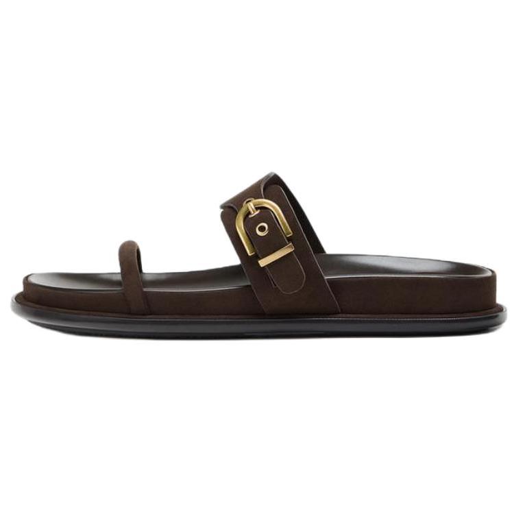 

Zara Vintage Buckle Anti-Fray Slide Sandals Women Footwear Brown 2636510116 37