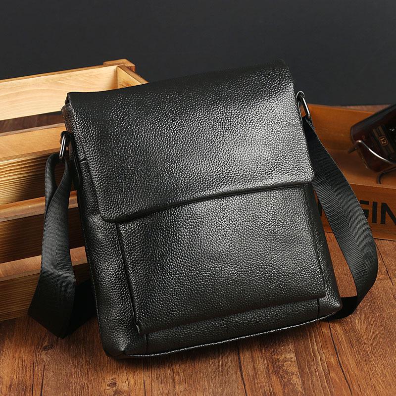 Pánská taška přes tělo z pravé kůže, vertikální, přes rameno - hovězí kůže s liči vzorem, ležérní móda.