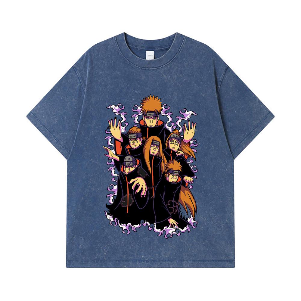 275 GSM Washed T-shirts 100% Cotton Naruto V15 Pain Print Unisex Heavy Cotton T Shirt