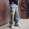 Men's 2025 American High Street Retro Distressed Graffiti Wide-Leg Jeans