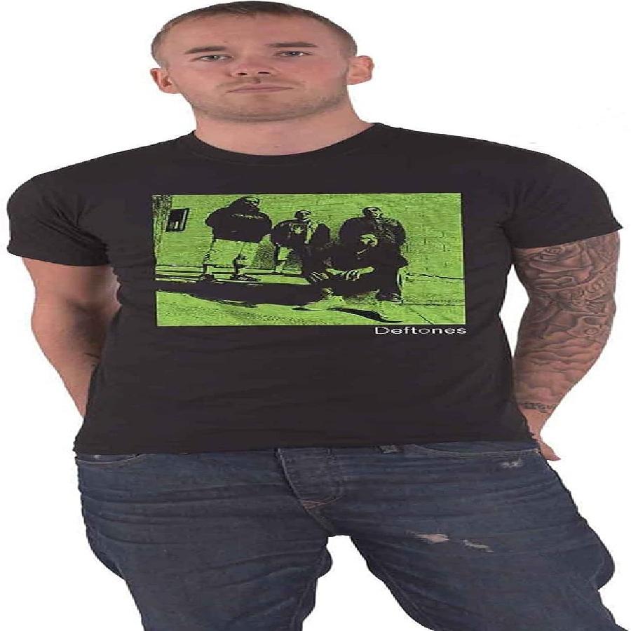 Deftones T Shirt Green Photo Band Logo Official Unisex Black S