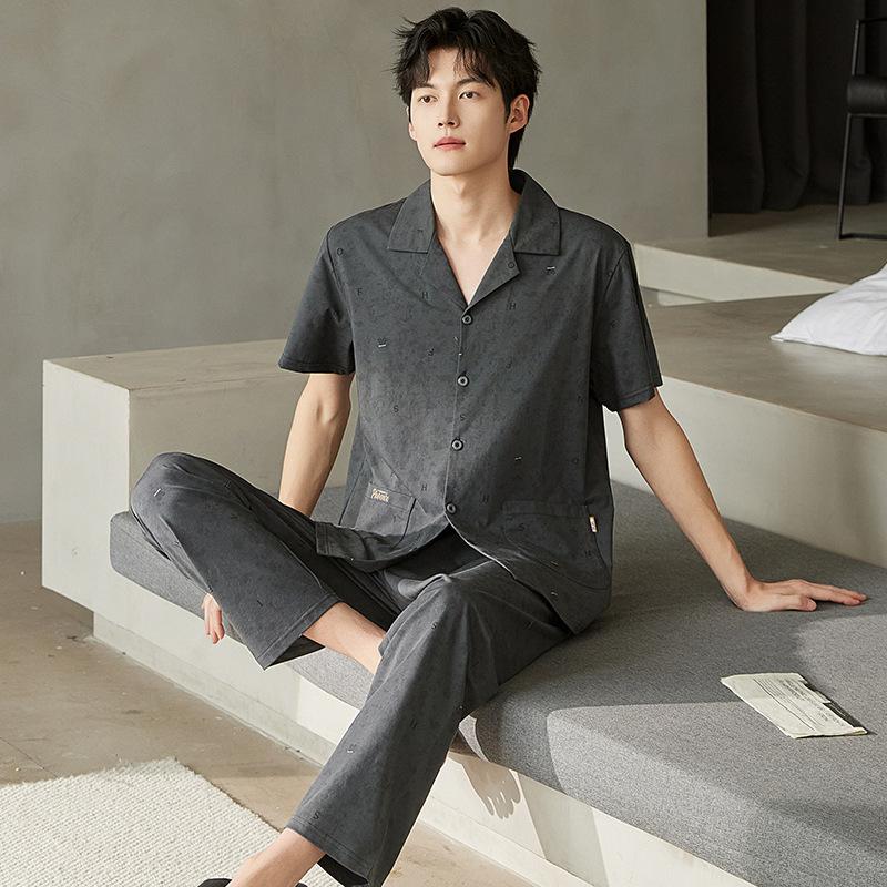Pajamas Men's Summer Cotton Short Sleeve Pants Set Thin Men's Large Size High-end Fashion Alphabet Homewear