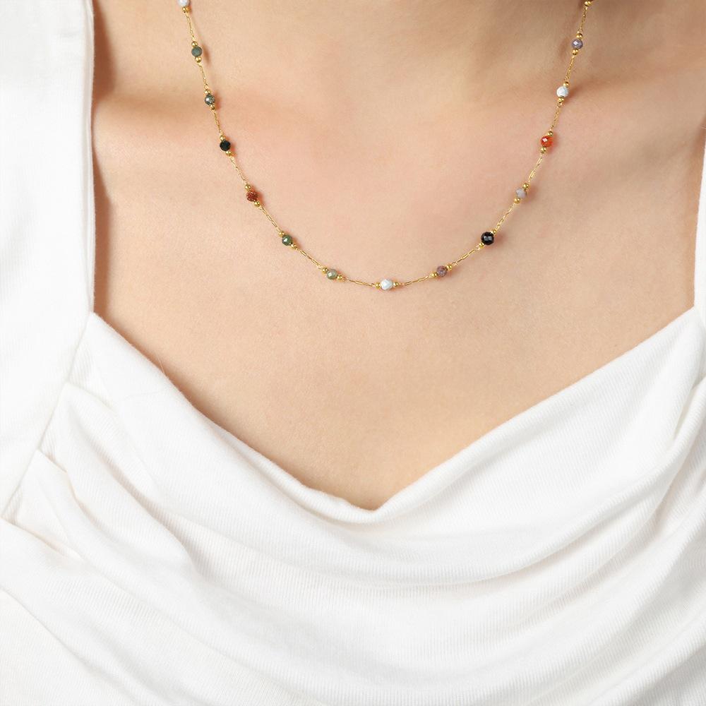 Elegant 18k Gold Titanium Necklace & Bracelet Set with Natural Stone Design for Women