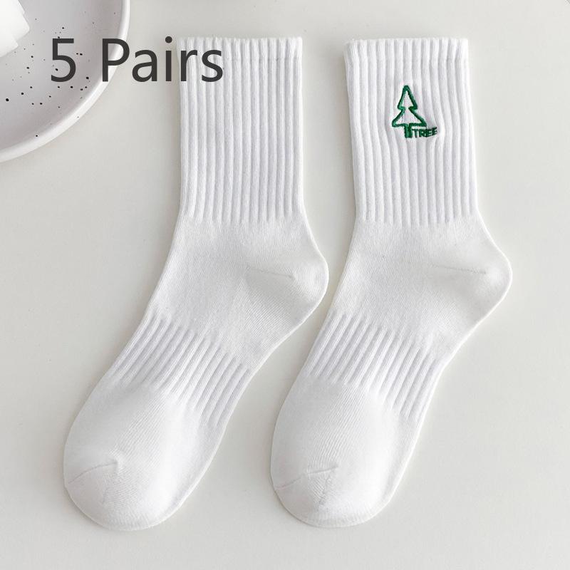 5 Pairs of Female Spring and Summer New Trend Cartoon Embroidery Absorbs Sweat In The Sport Tube Socks