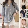 Women Shirt Striped Print V-neck 3/4 Sleeves V Neck Elegant Summer Women Working Clothes Streetwear
