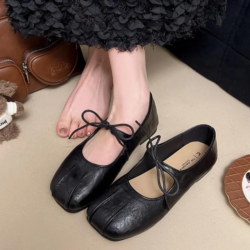 Fashion 2025 Spring Women Ballet Flats Shallow Mouth Shoes Butterfly-knot Casual Soft Sole Women Shoes Comfortable Leather Women Shoes