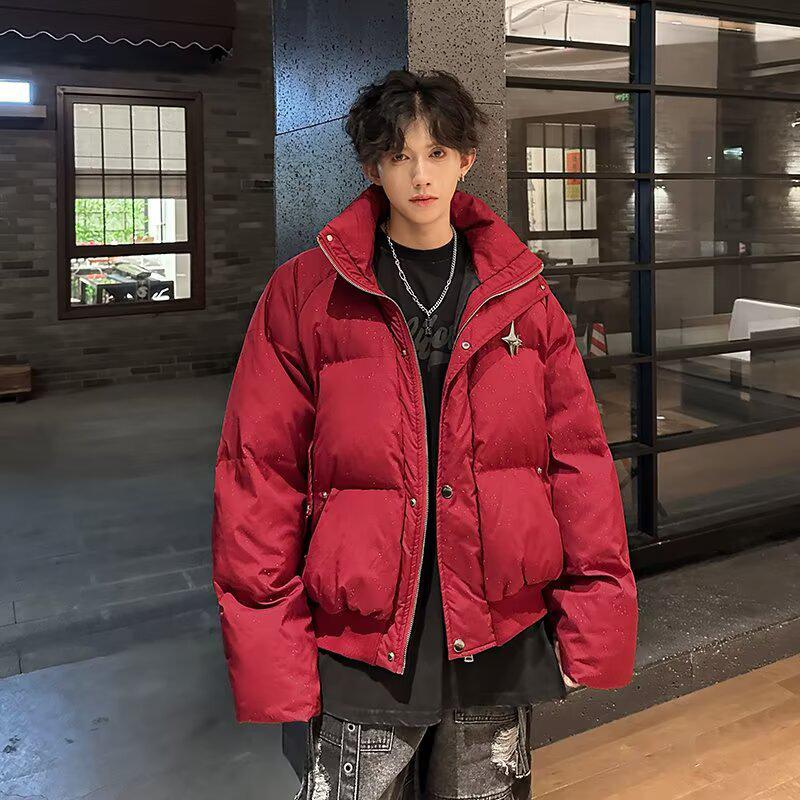 

Unisex American-Style Winter Black Cotton Jacket - Starry Sky, High-Street Casual, Thickened for Men & Women. M червоний