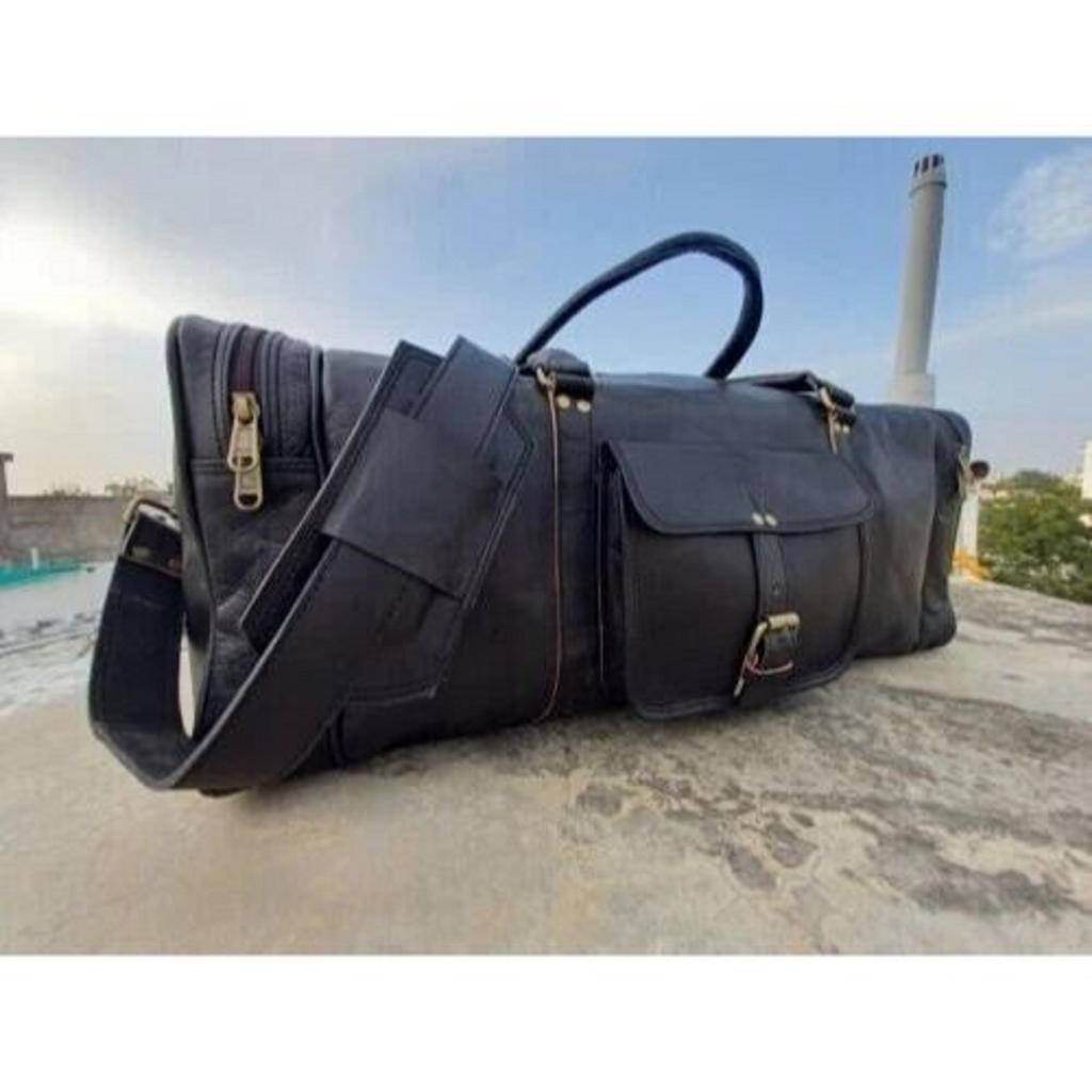 Gym Weekend Top-Quality Black Leather  Men Travel Bag Genuine Duffel Luggage