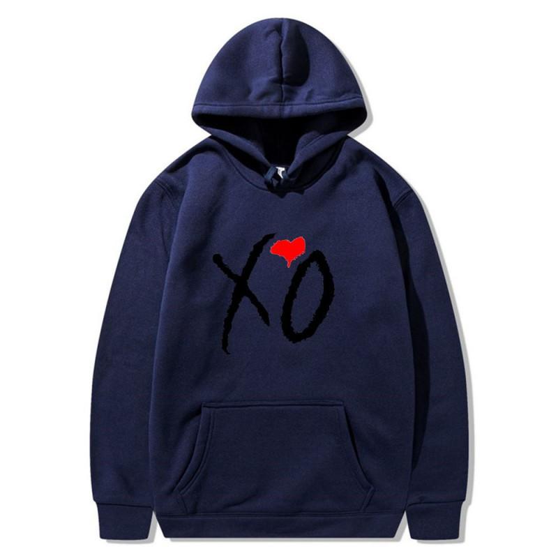 Mens Oversized Hooded Sweatshirt With XO Letter Print Loose Fit Streetwear Casual Top