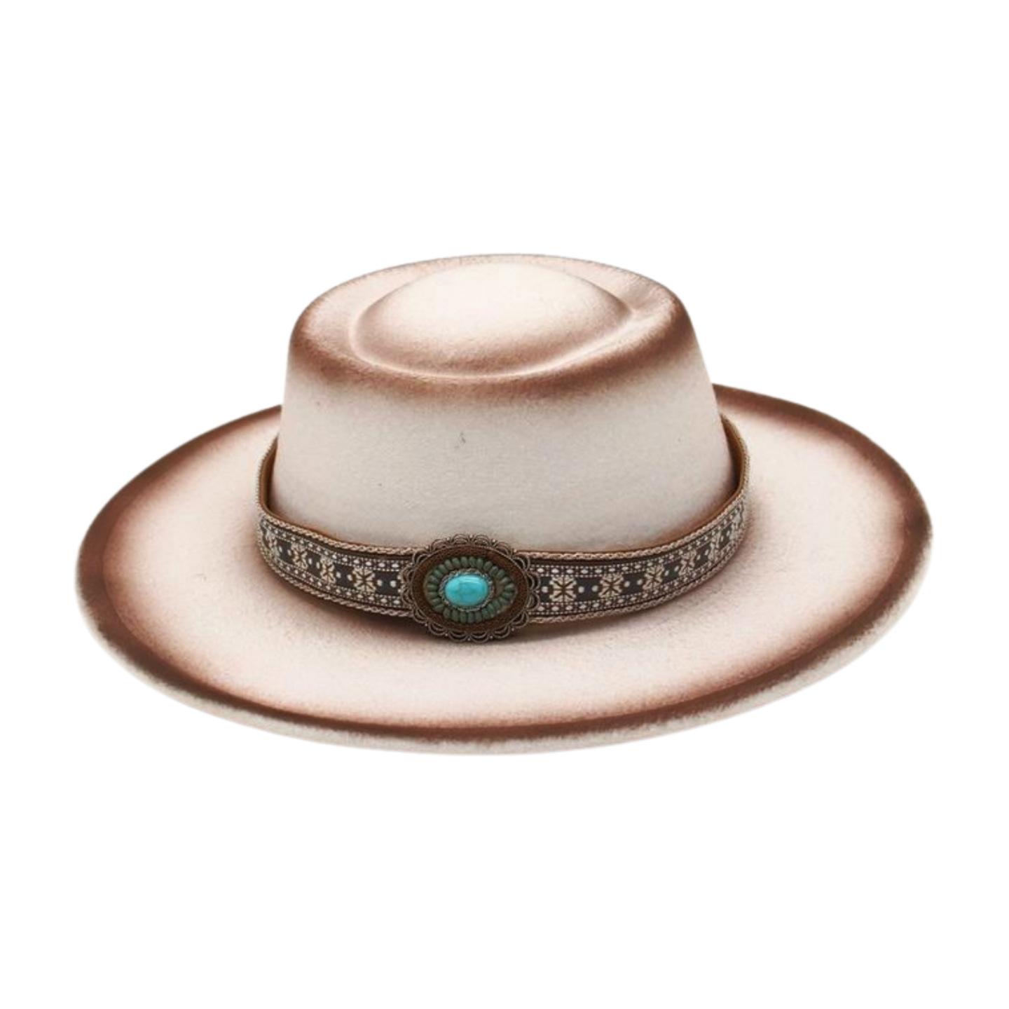 

Ethnic Style Felt Hat Trend Western Cowboy Hat Blue Pine Woolen Hat Men S And Women S Top Hats Jazz Hat one size [m domed]