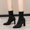 Women Boots Elastic High Heels Boots Breathable Thin Heels Botas Mujer Slip On Ankle Boots Elegant Woman Heeled Shoes D214