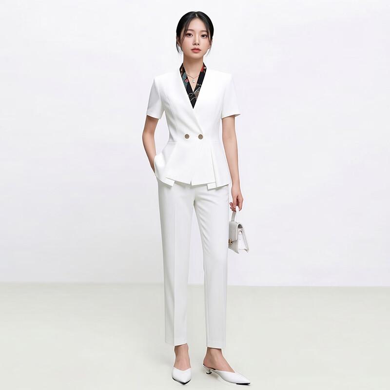 Damen Sommer Kurzarm Professionelles Hosenanzug-Set