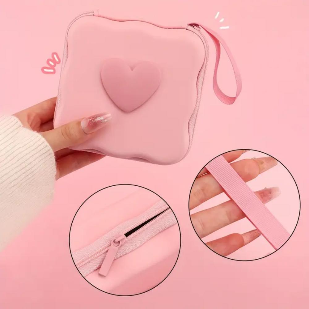 Charger lid storage bag, cute 3D heart-shaped wave design charger protector travel storage box, headphone cable protector cable
