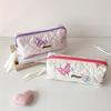 Quilted Pen Pouch Butterfly Printing Cosmetic Bag Fashion Pen Bag  Girls Gift