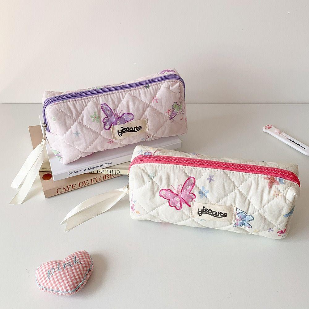 Quilted Pen Pouch Butterfly Printing Cosmetic Bag Fashion Pen Bag  Girls Gift