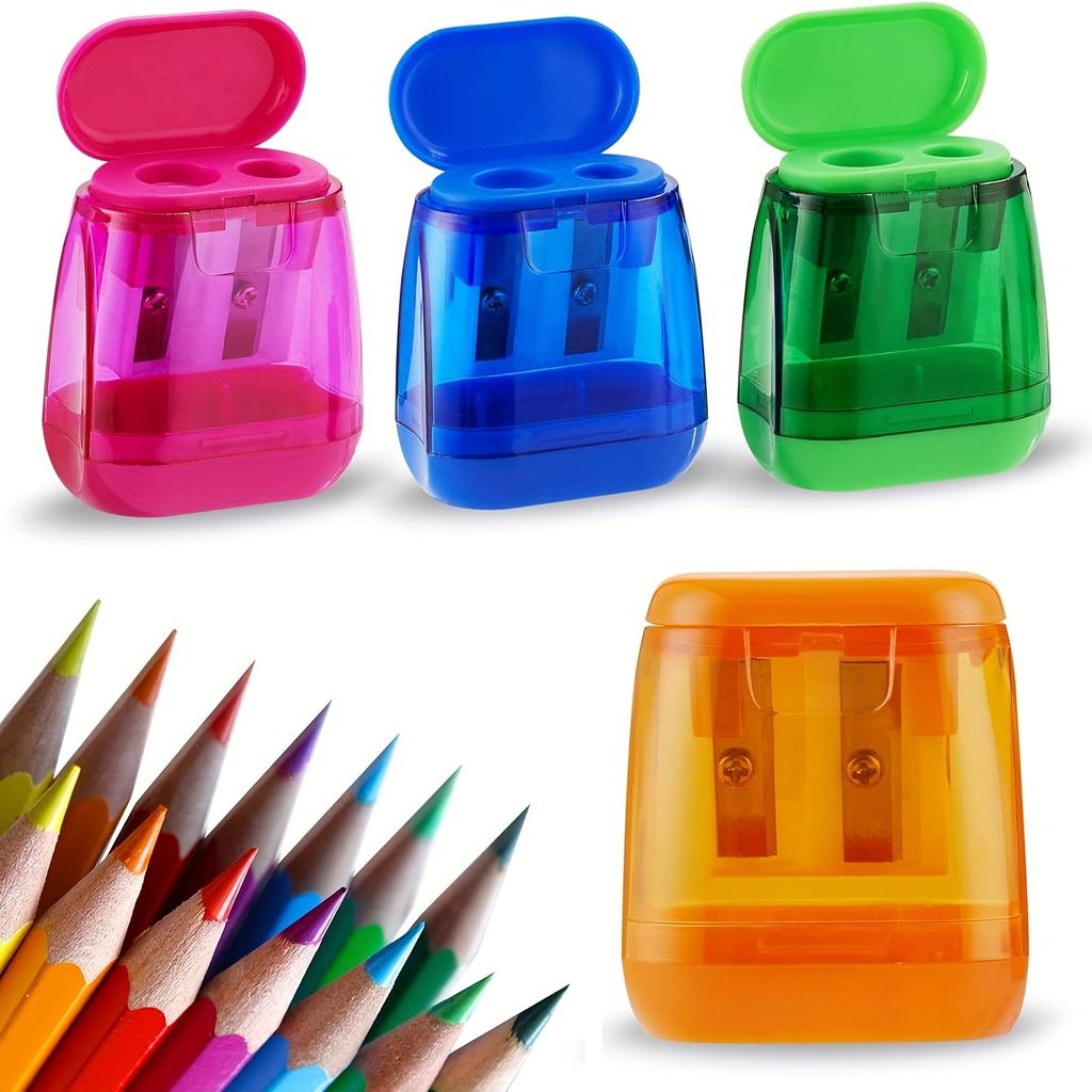 Dual Hole Plastic Pencil Sharpener for Kids Adults Manual Geometric Design Sharpener