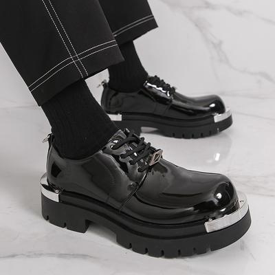 Modische Herren Schuhe mit Absatz Derby Schuhe Herren Schnürschuhe Bequeme Dicksohlige Leder Schuhe mit Großer Kappe Gesellschaftsschuhe Herren