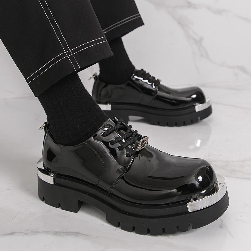 Mode Modische Herren Höhenvergrößernde Derby Schuhe Herren Schnürschuhe Bequeme Dickbesohlte Großköpfige Lederschuhe Gesellschaftsschuhe Herren