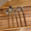 Imitation Wood Handle Stainless Steel Flatware Set Knife Fork Spoon Teaspoons 5 Pieces Set Korean Ins Kitchen Tableware Set Home Party Dinnerware Set