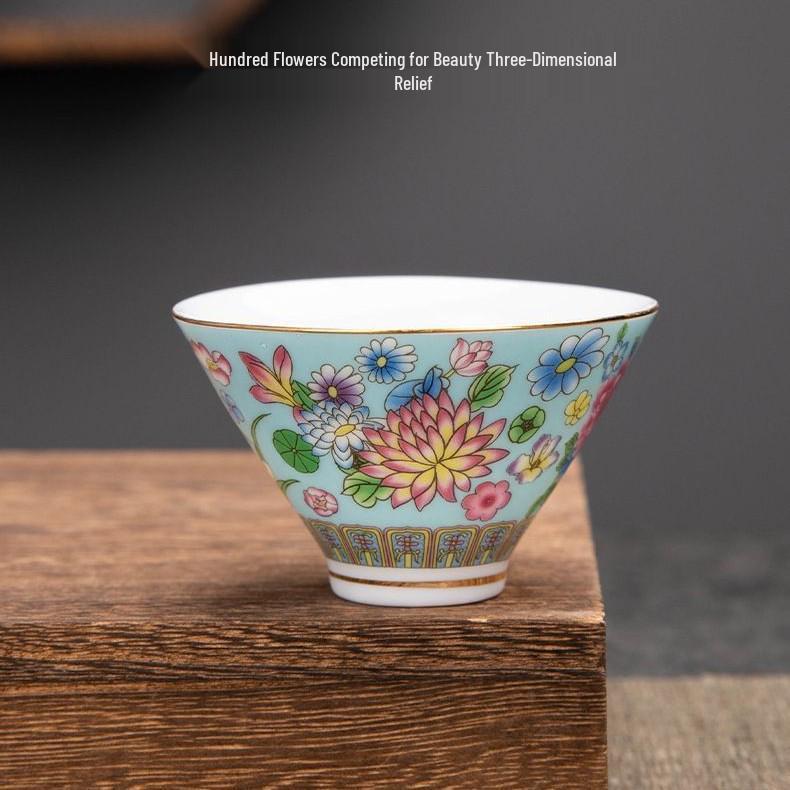 Exquisite Jingdezhen Enamel Teacup Gift Set - Six Kung Fu Tea Cups