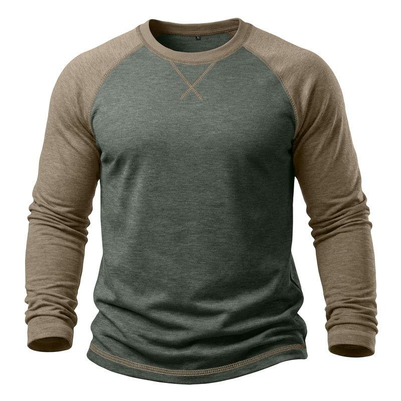 Men's T-Shirts Long Sleeve O-Neck Pactwork Casual Spring Autumn Tees Tops Fashion Mens Clothing