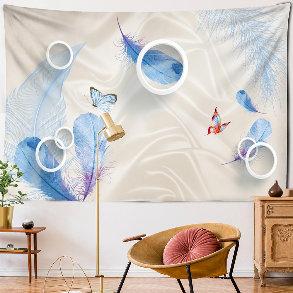 Tapiserie Psychedelică cu Pene Agățată pe Perete Artă Stil Boem Tapiz Hippie Colorat Mister Dormitor Cameră Decor Acasă