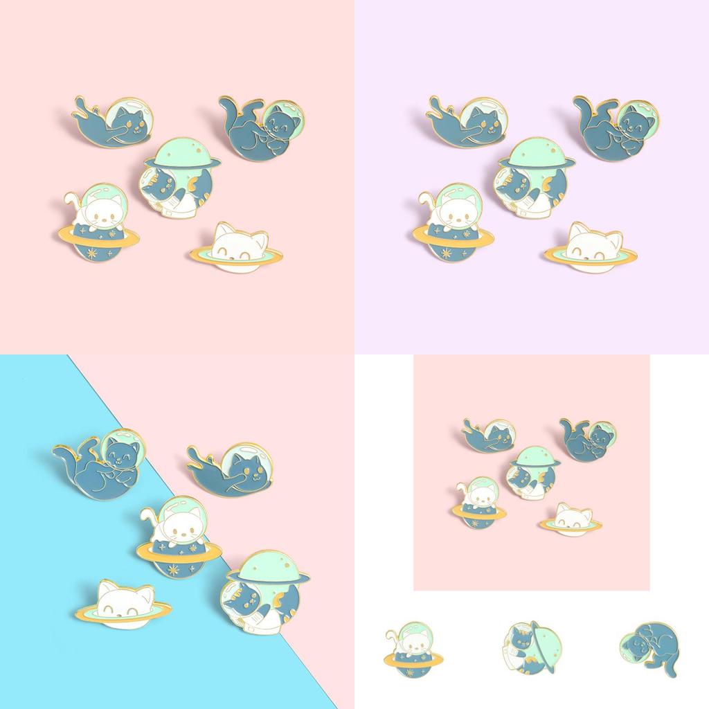 Adorable Cute Cartoon Cat Badge Stylish Space Cat Design Alloy Brooch For Everyone