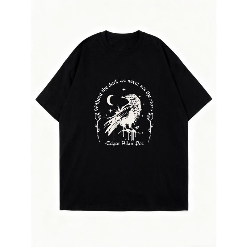 Oversized T Shirt Black Raven And Moon Quote Edgar Allan Poe Graphic Print Casual Streetwear For Women