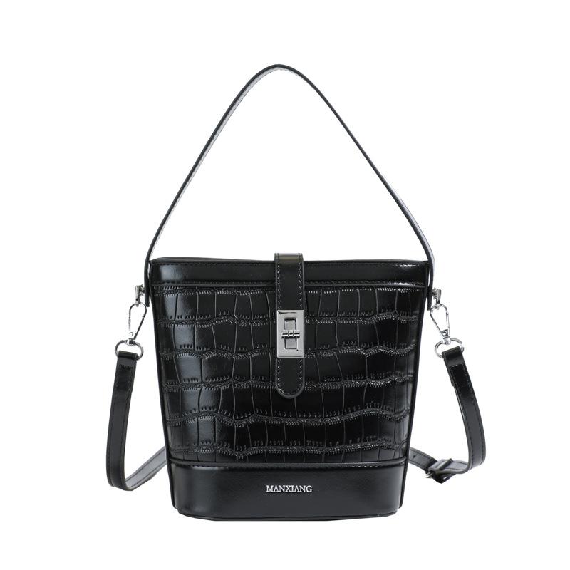 Popular Simple Foreign Style Stone Pattern Bucket Bag Korean Version Casual Work Commute Advanced Sense Messenger Bag Woman