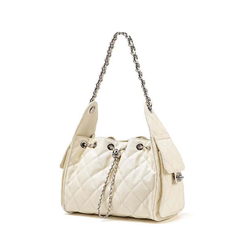 Genuine Leather Single-shoulder Underarm Bag Large-capacity Wandering Bag Bucket Drawstring Bag Chain Crossbody Bag