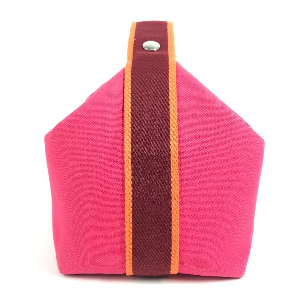 HERMES Bridea Black GM Bag pouch vanity bag H logo Hand Bag cotton hibiscus pink