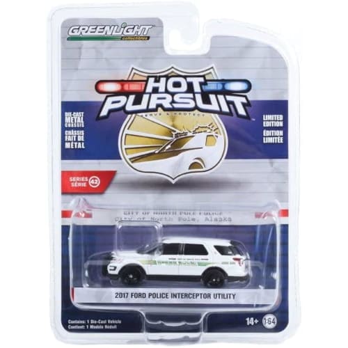 Greenlight 1/64 Scale Ford Interceptor, Alaska, North Pole Police, Greenlight Hot Pursuit Interceptor, City of North Pole, Alaska Police Diecast Car