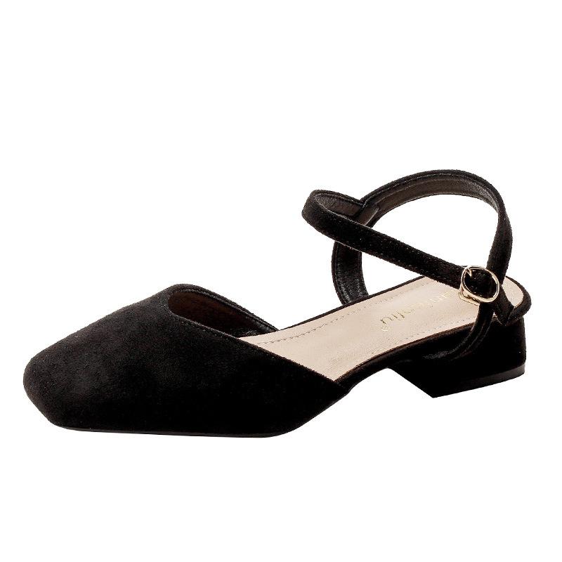 Fashion suede leather low heel sandals women square toe back strap gladiator sandalias mujer cutout summer shoes woman slingback mules