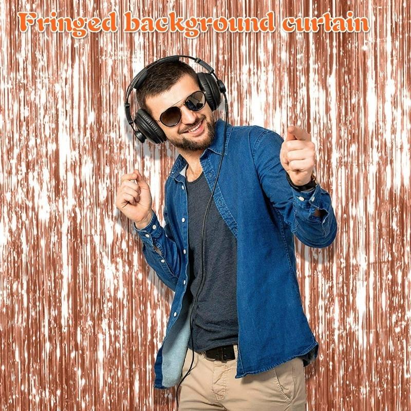 1*2m Rose Gold Metallic Foil Tinsel Fringe Curtain Door Rain Wedding Birthday Party Decoration