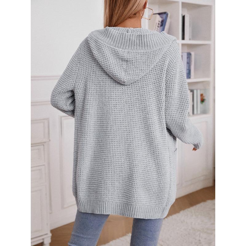 Women's Knitwear Autumn/winter Hooded Solid Color Loose Midi Button-down Cardigan Sweater