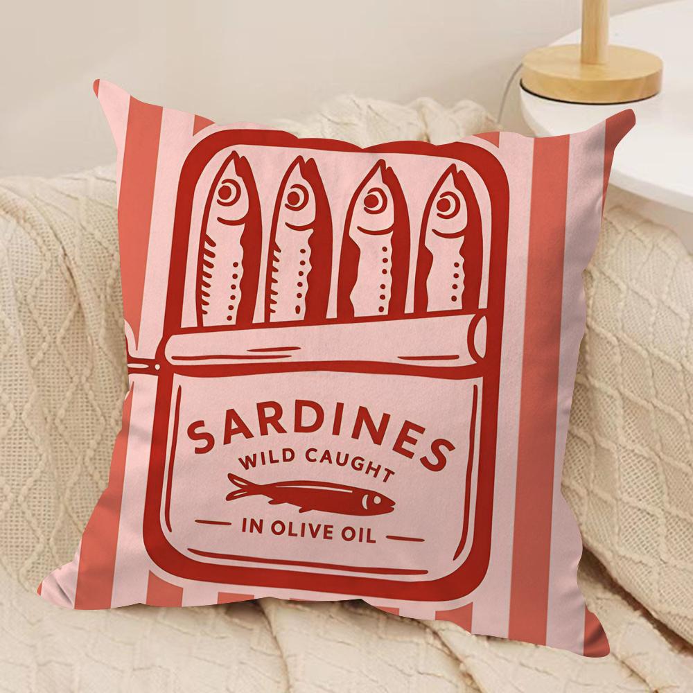 CoastalCharm Sardine Can Cushion Cover Soft Plush Fabric DoubleSided Printed Sofa Cushion Cover for All Seasons Home Decor Gift