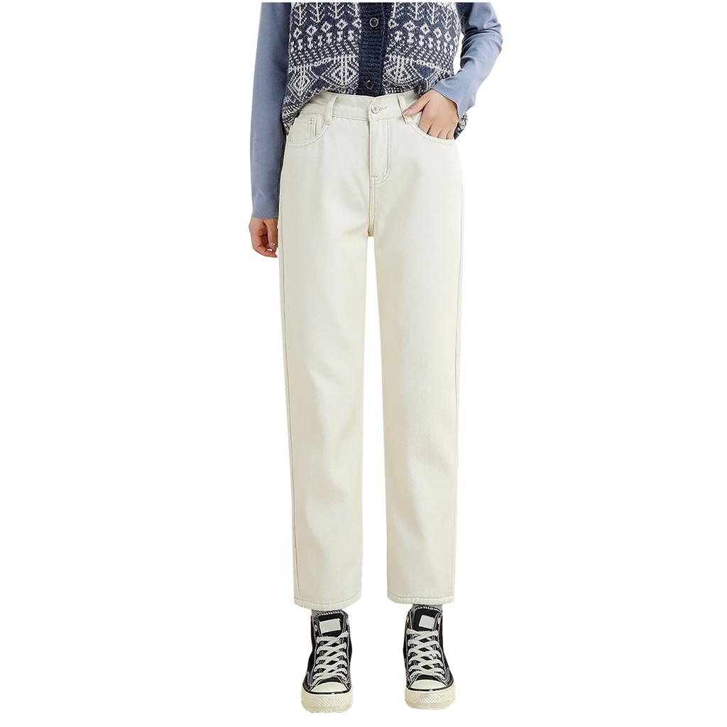 Fashion Women Plus Velvet Loose High Waist Casual  Jeans Straight Pants