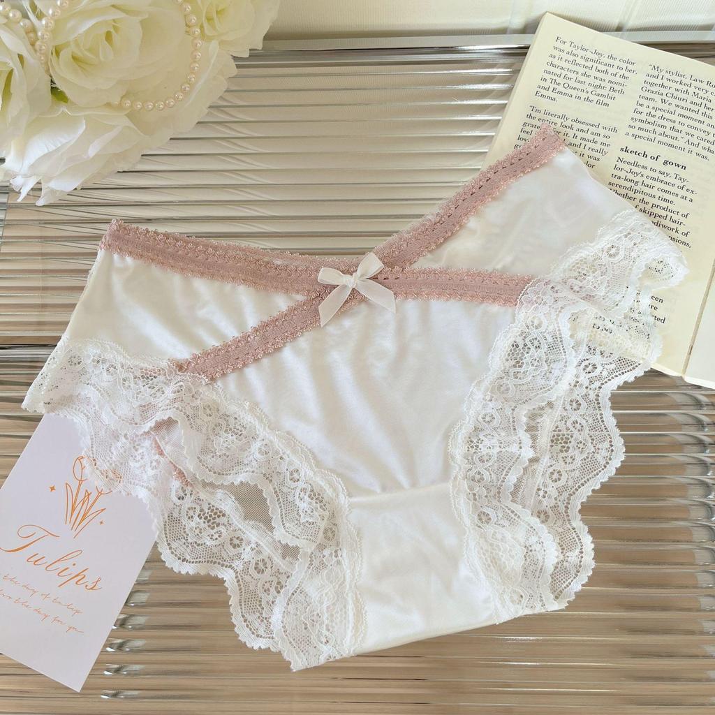 Heartfelt Intertwining Lace Panties: Women's Sexy Satin, Breathable, Pure Cotton Crotch, Mid-Rise Triangle Design